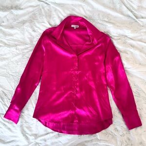 Fashion Nova Fuchsia Satin Button Down Shirt